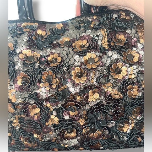 Coach 1941 Rogue 30 LEATHER Bag Satchel Shoulder Tea Rose Appliqué BLK Metallic - Picture 5 of 17